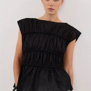 DISSH FLYNN BLACK LINEN TIERED TOP